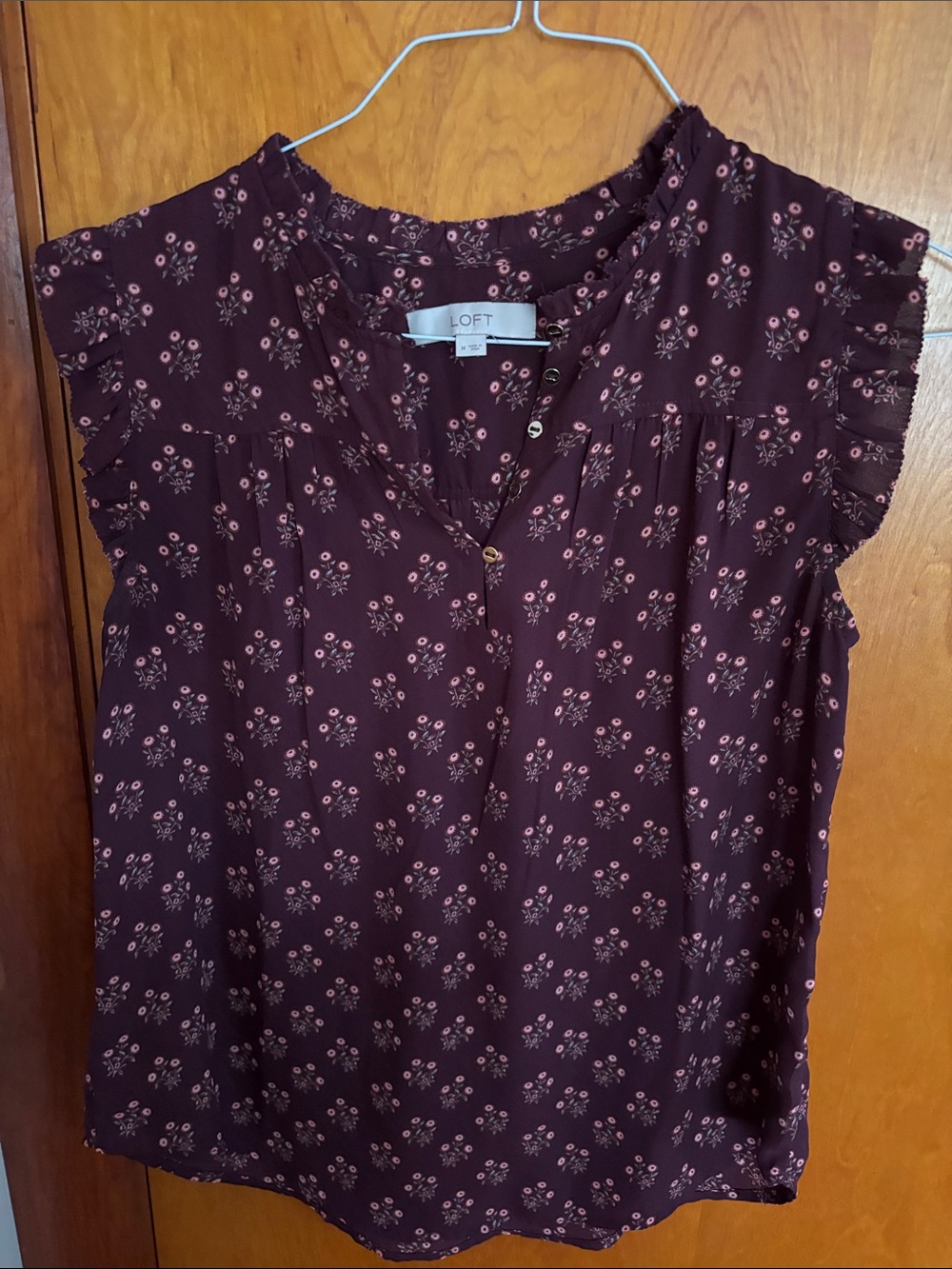 LOFT Burgundy Floral Ruffle Sleeve Camisole - Picture 3 of 4